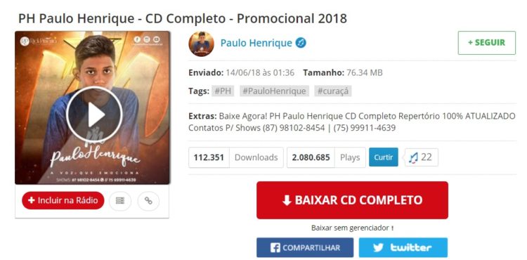 Fenômeno Paulo Henrique alcança mais de dois milhões de visualizações em plataforma musical
