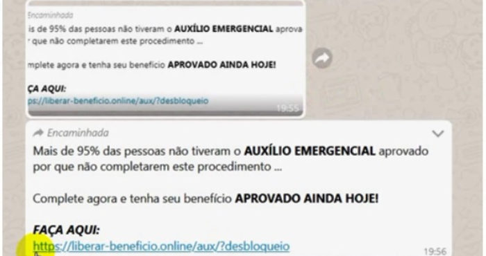 Golpe por Whatsapp promete desbloqueio e aprovação de auxílio emergencial