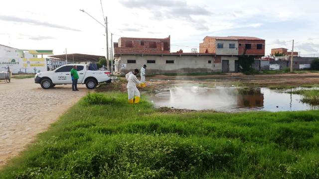 Agentes de Endemias e Vigilância Sanitária aplicam produto para combater o Aedes aegypti em Cabrobó