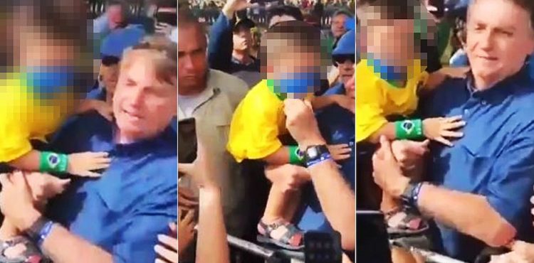 Bolsonaro abaixa máscara de garoto e pede a menina para retirar proteção Bolsonaro abaixa máscara de garoto e pede a menina para retirar proteção